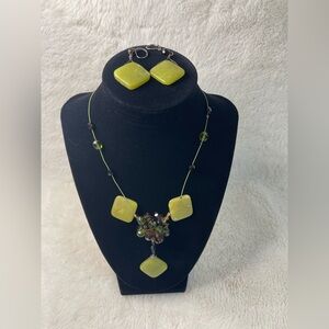 Elegant Green Square Stone Necklace and Earring Set